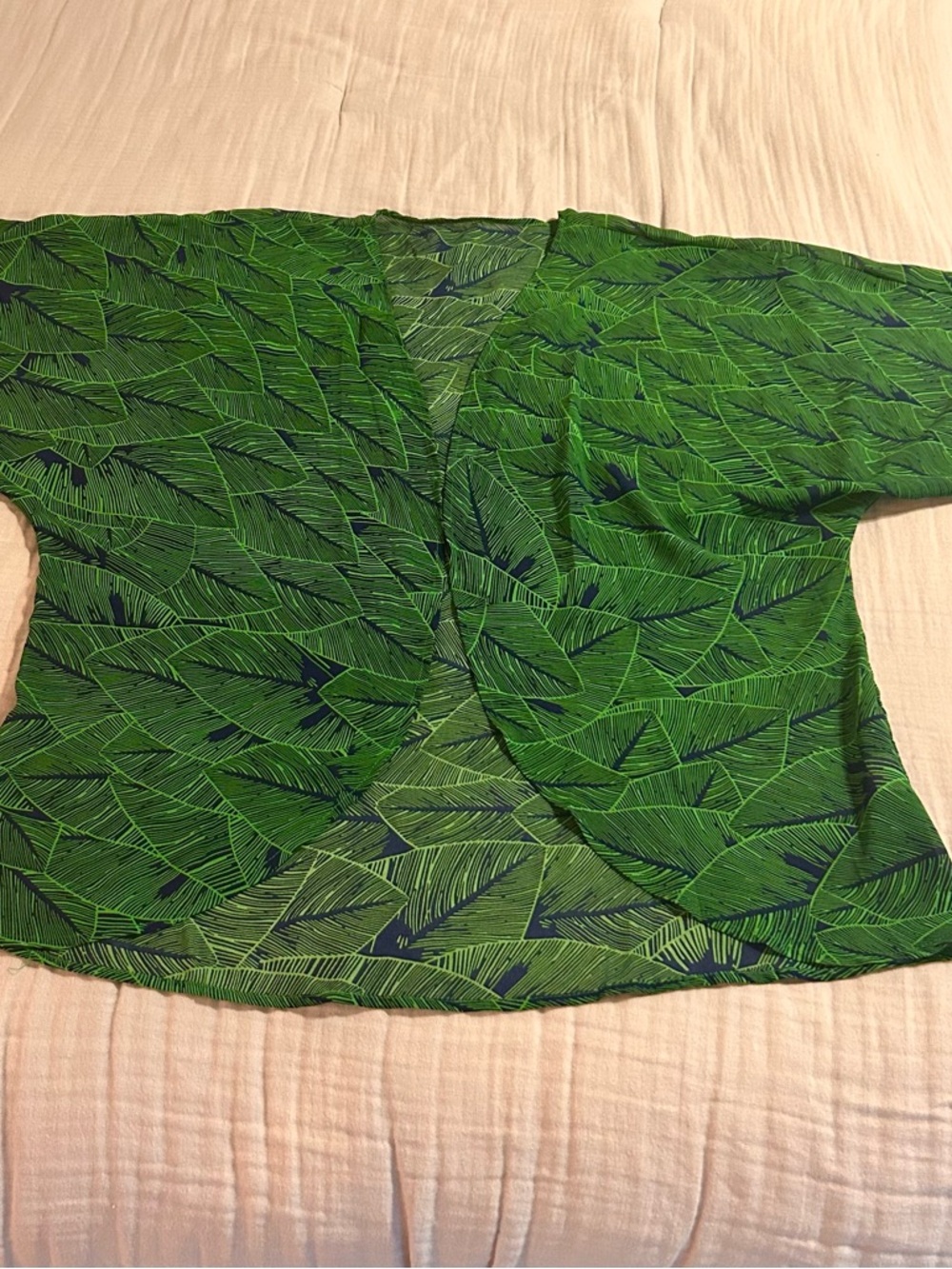 Women's Green Leaf-Print Kimono Style Swim Coverup Sz XL - NEW! - Picture 2 of 7